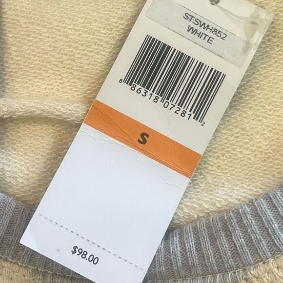 Sperry Woman’s Gray & Cream Side Striped 100% Cotton Crew Neck Sweatshirt Sz S D - Picture 4 of 6